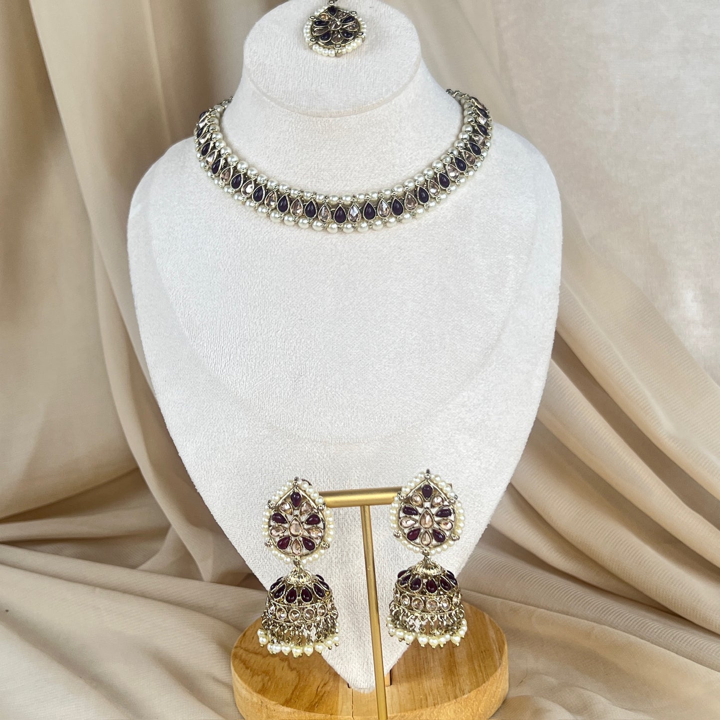 Dainty Necklace | Choker set w/Jhumka Earrings