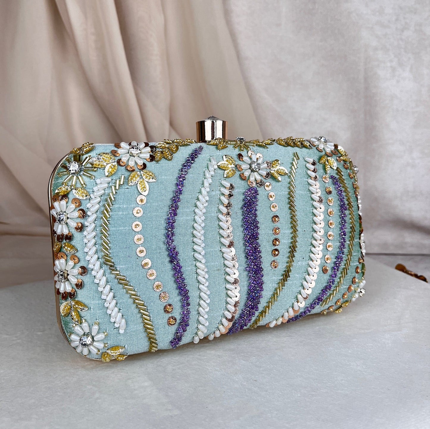 Embroidered Pearl Clutch