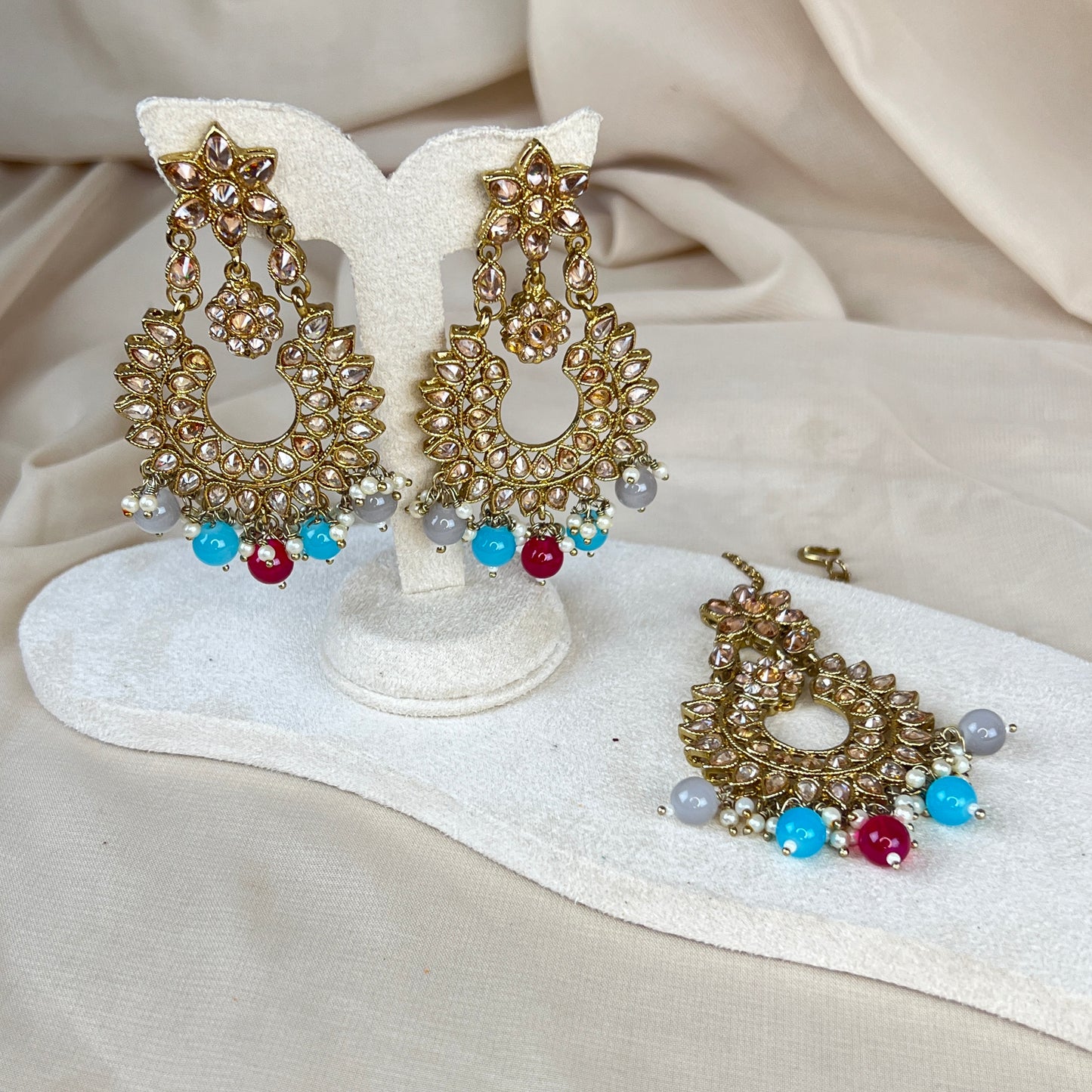 Oversized Polki Earring and Tikka Set