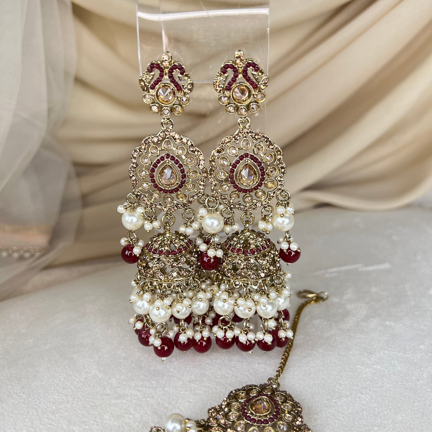 Maroon Bib Style Semi Bridal
