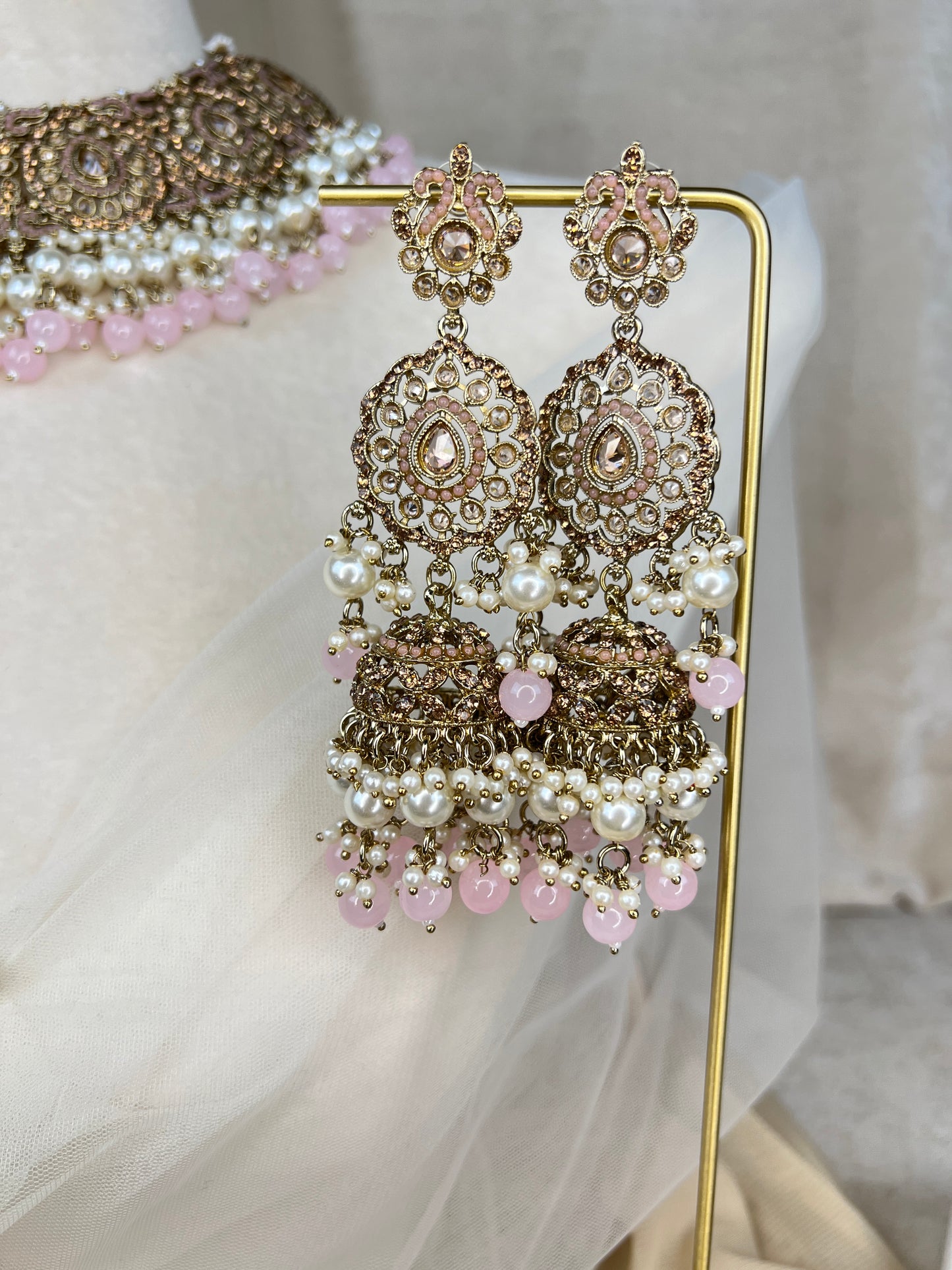 Pakisatani Style Necklace Set with Jhumka and Jhoomar