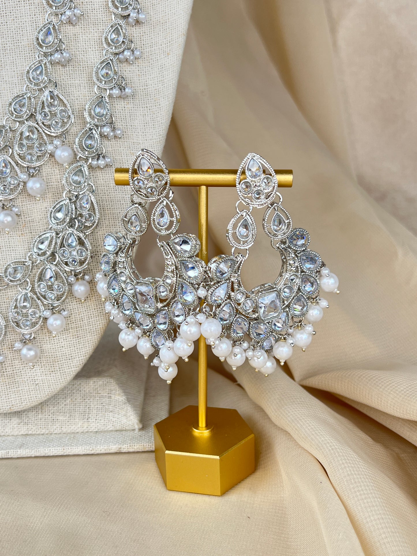 Long Pearl Polki Mala | Tiered Necklace Set
