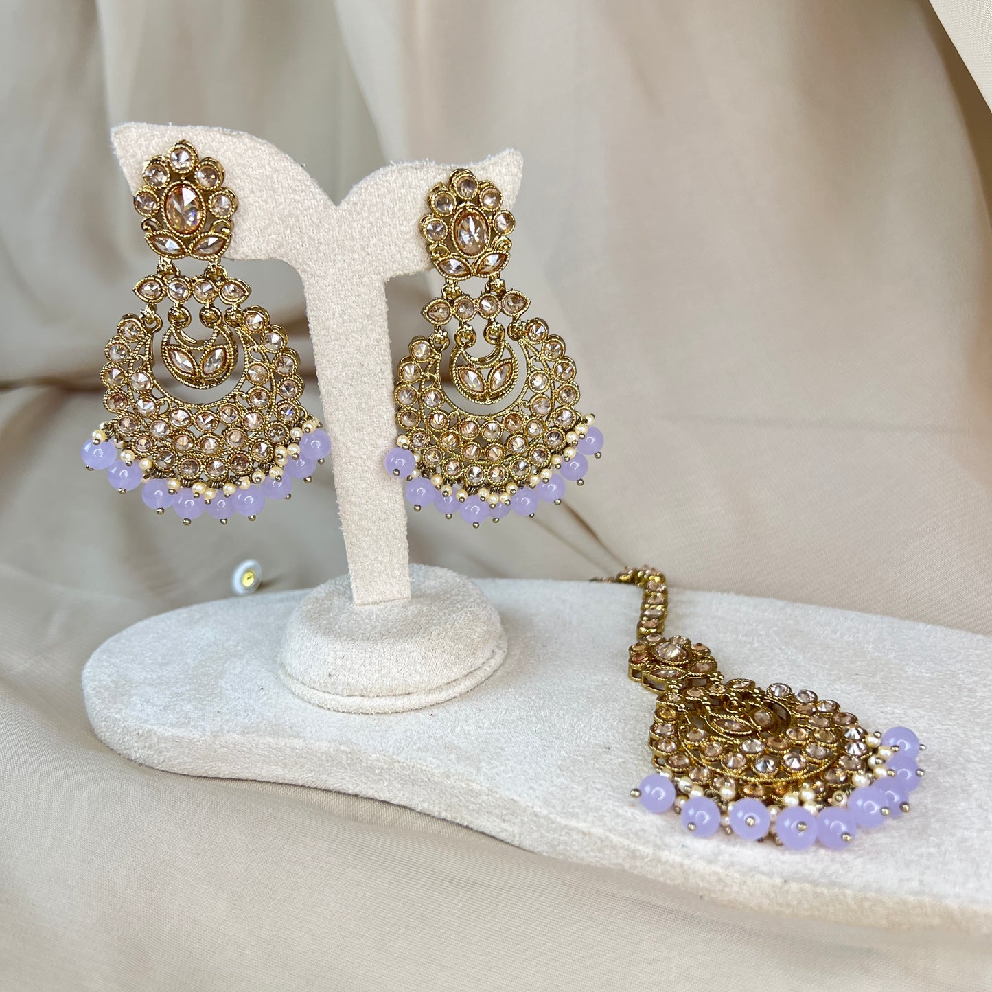 Gold Polki Earring & Tikka Set