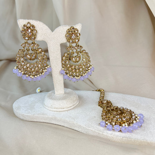 Gold Polki Earring & Tikka Set