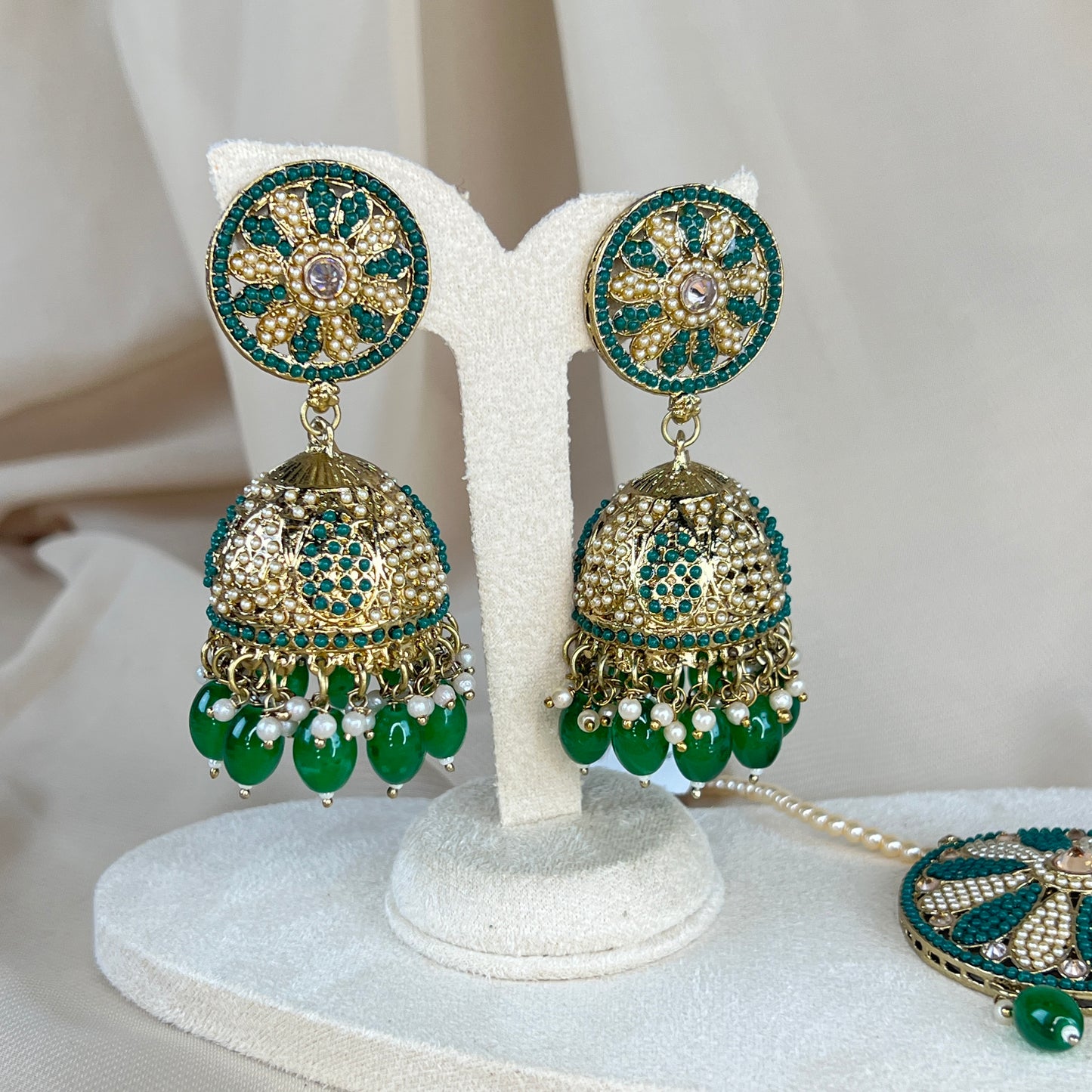 Nauratan Jhumka Oversized Earring and Tikka Set