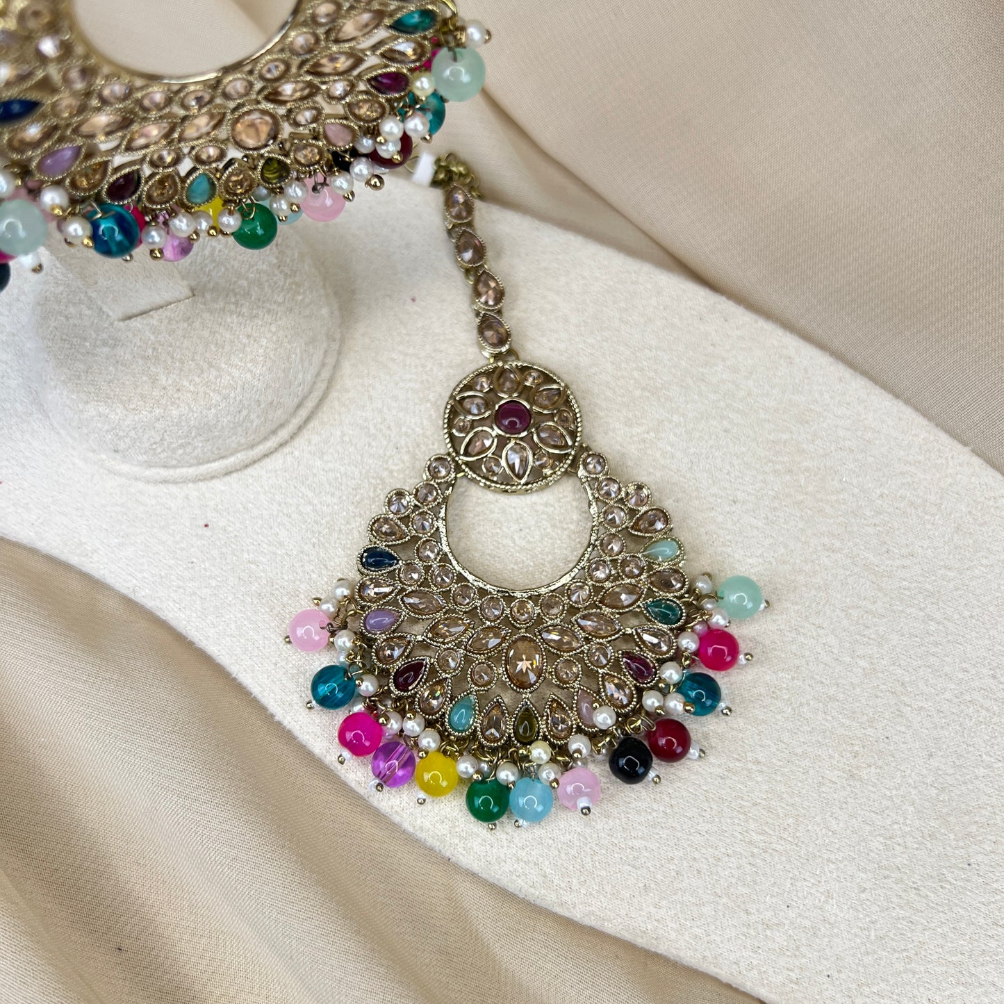 Oversized Gold Earring and Tikka Set