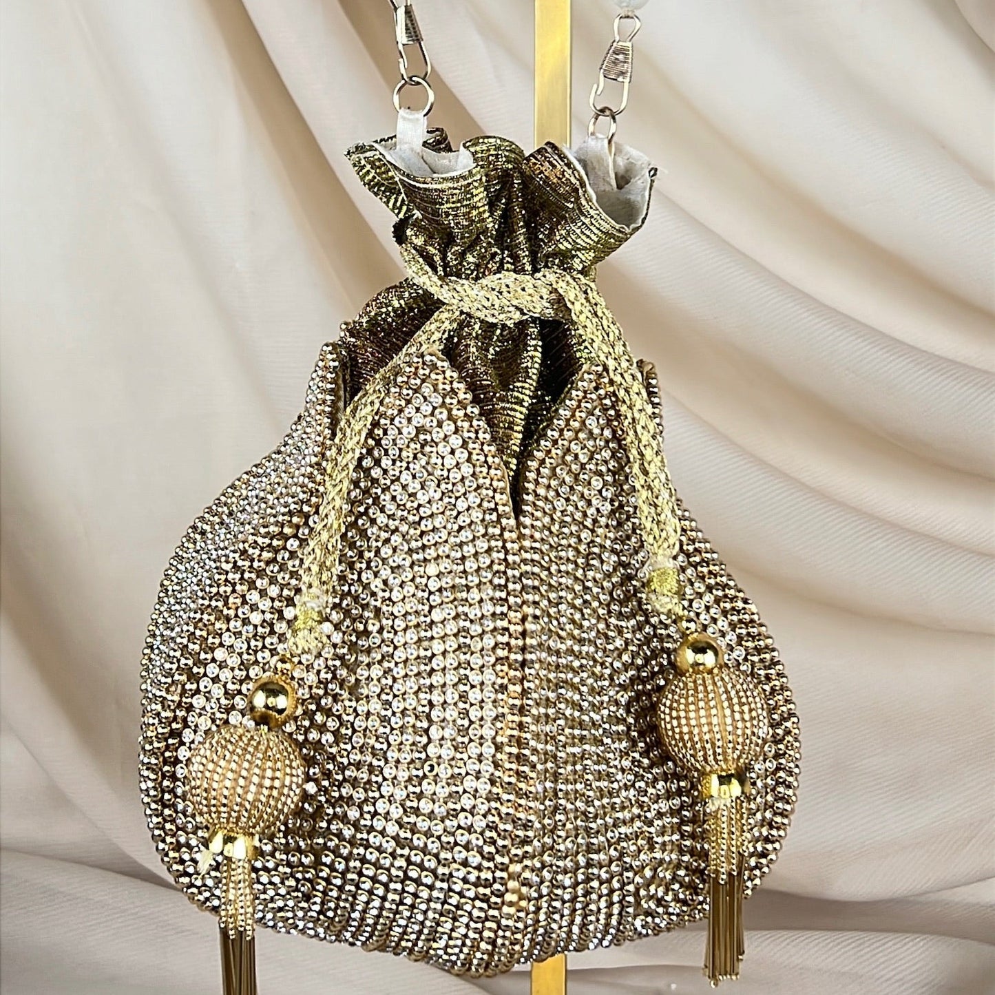 Gold Beaded Lotus Shaped Potli | Purse