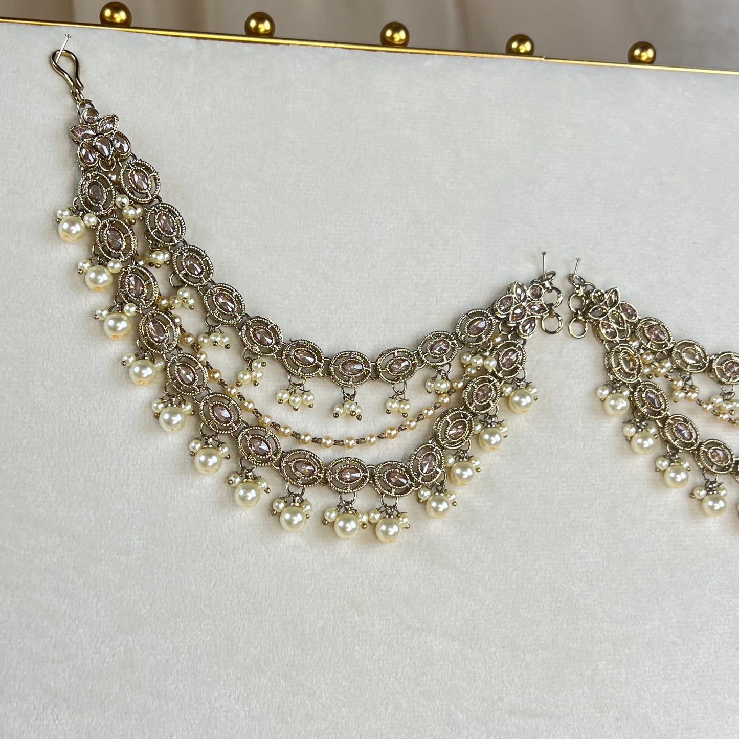 Bridal Polki Pearl Attachable Ear Chains | Sahare | Earring Support