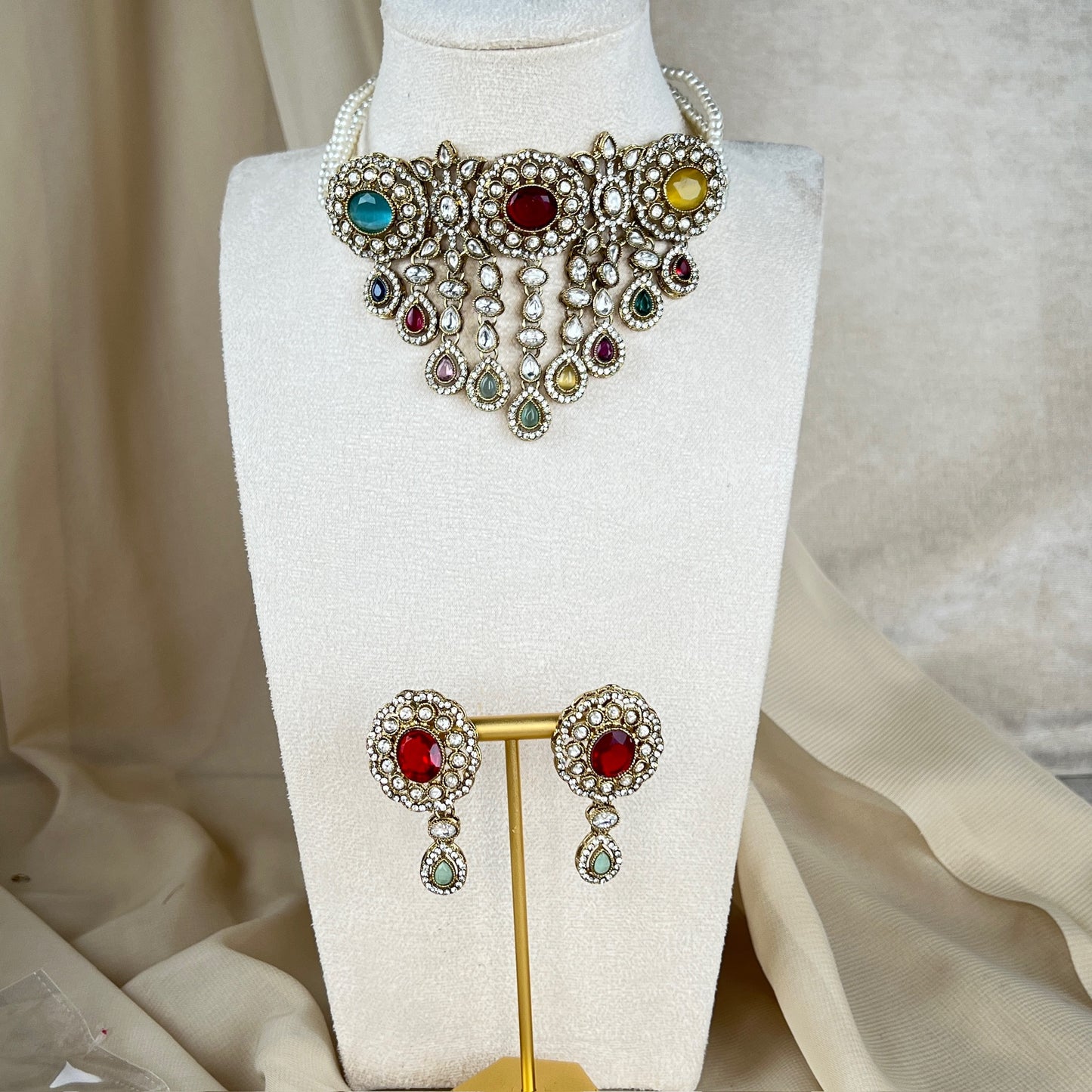 Waterfall Pearl Choker w/Earrings