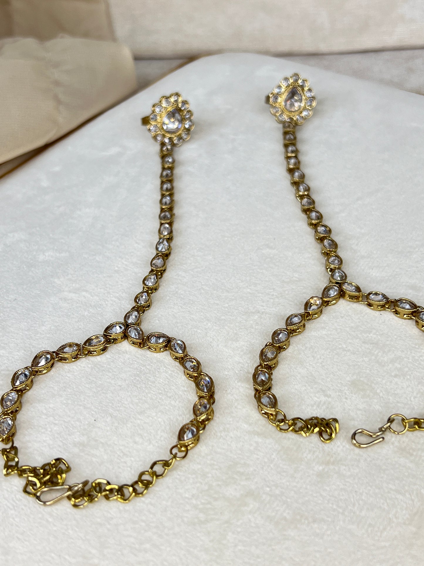 Simple Polki Hand Harness Ring Bracelet | Hath Panja | Pair