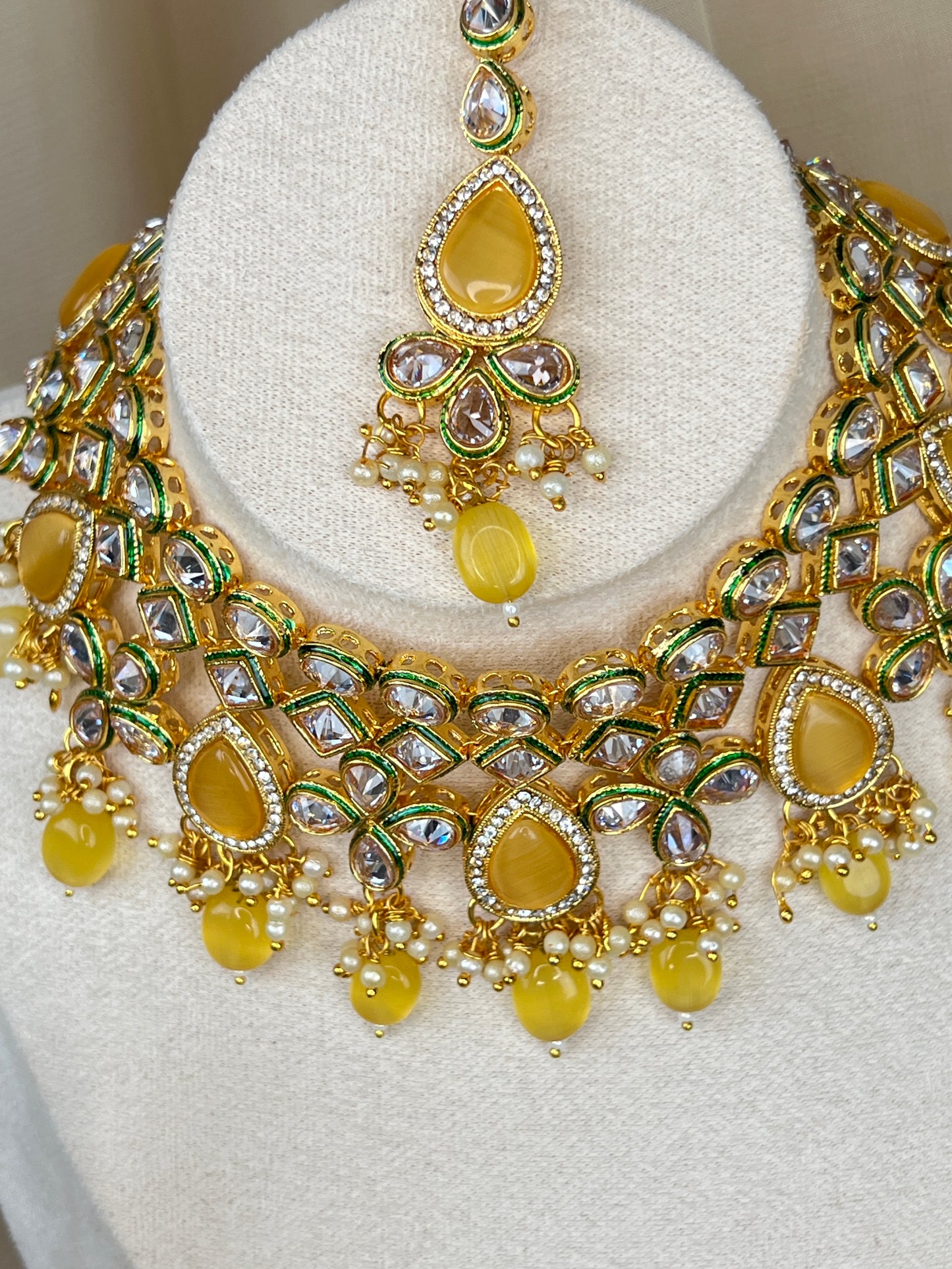 Monalisa Kundan Stone Bib Style Necklace Set