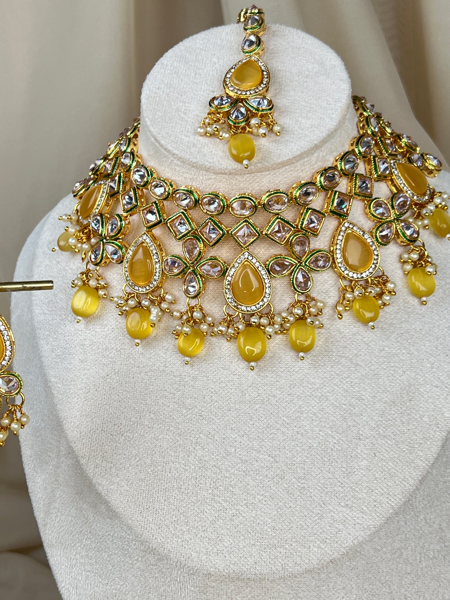 Monalisa Kundan Stone Bib Style Necklace Set