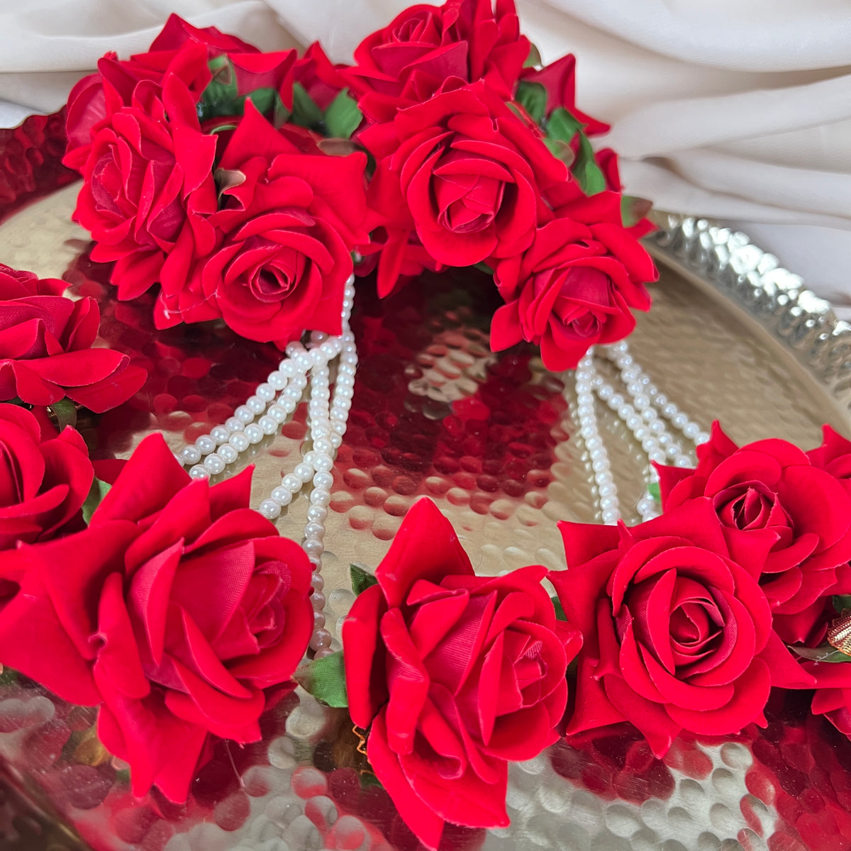 Hand Faux Rose | Baby Breath Gajra w/ Hanging Roses| Bangle Pair