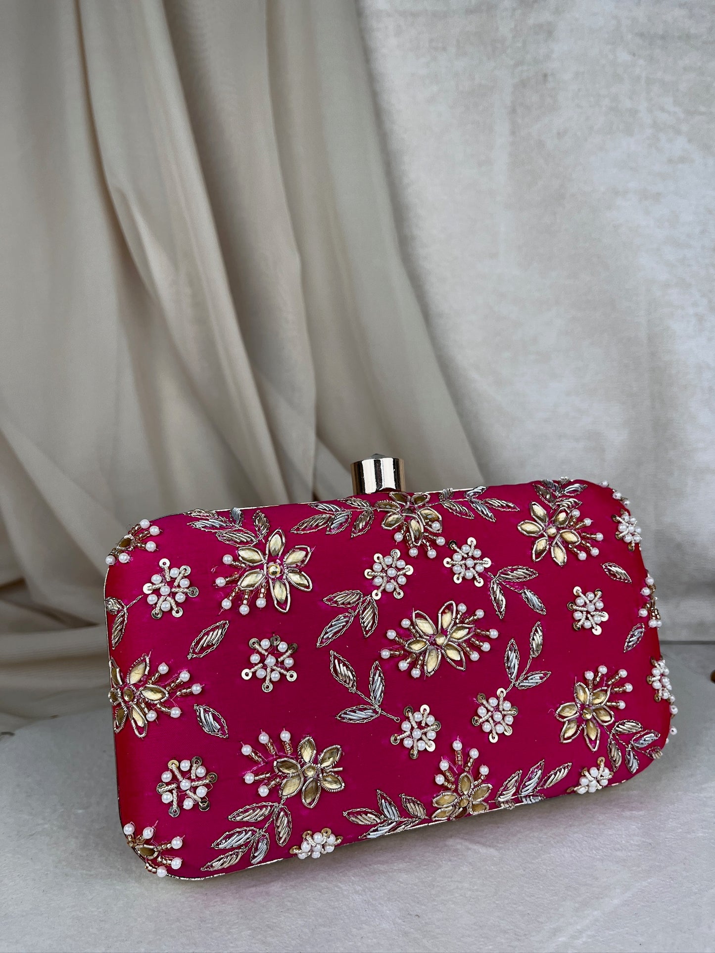 Embroidered Pearl Flower Clutch