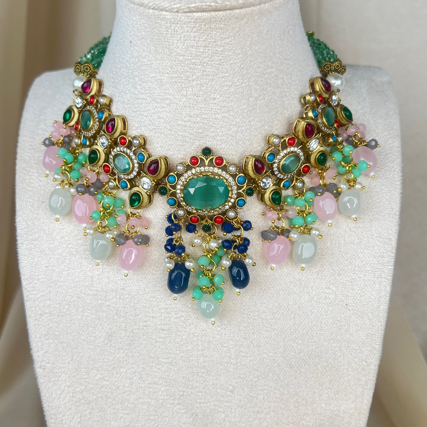 Victorian Kundan Multicolor Necklace Set w/Earrings