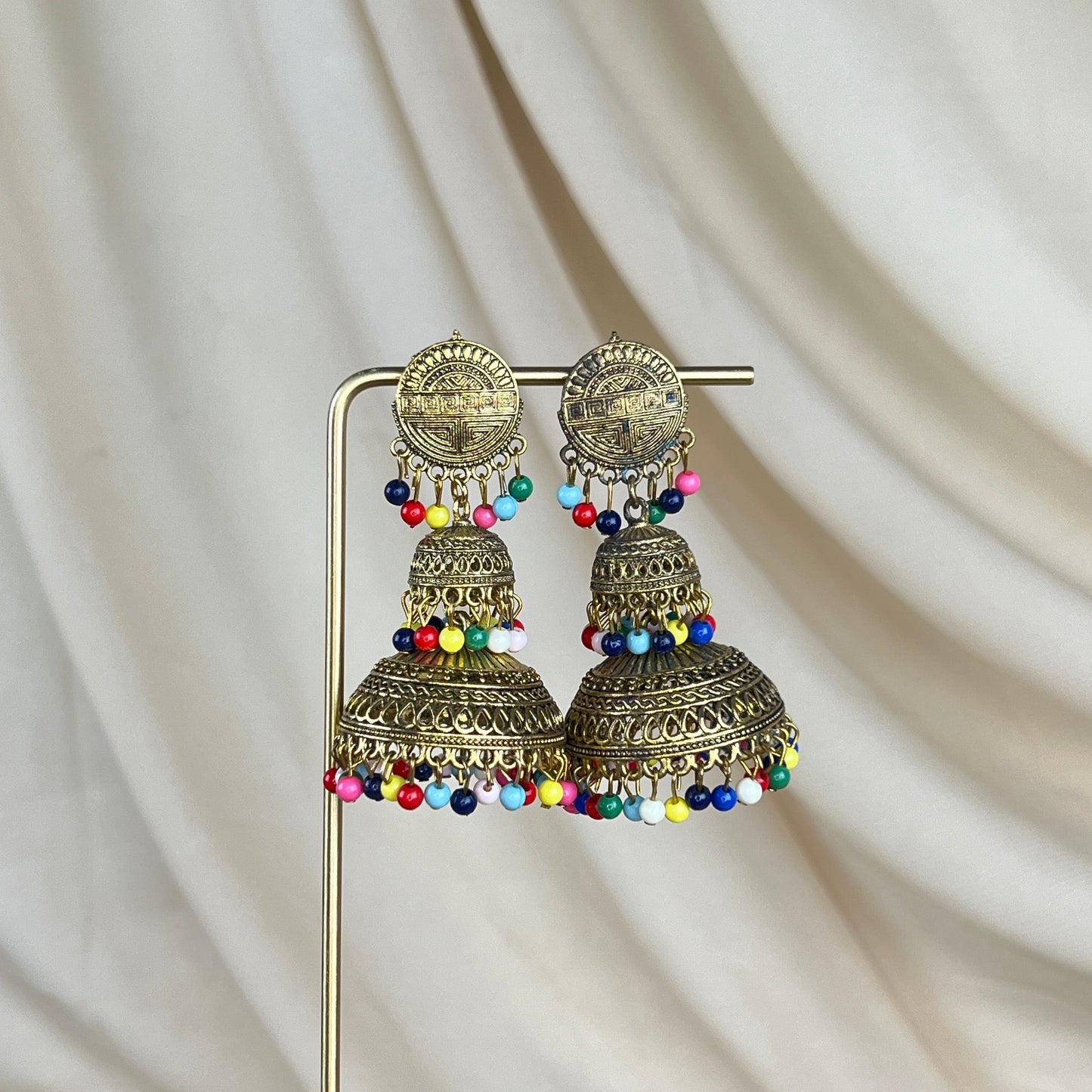 Gold Metal Jhumka Earrings