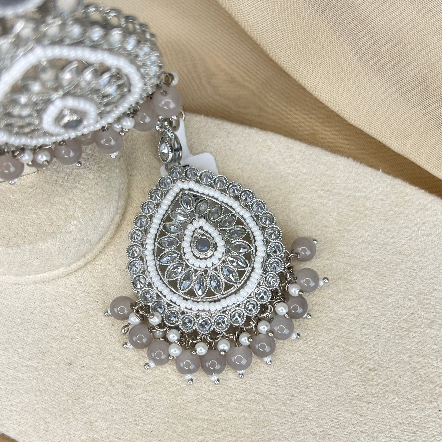Silver Polki Earring and Tikka Set