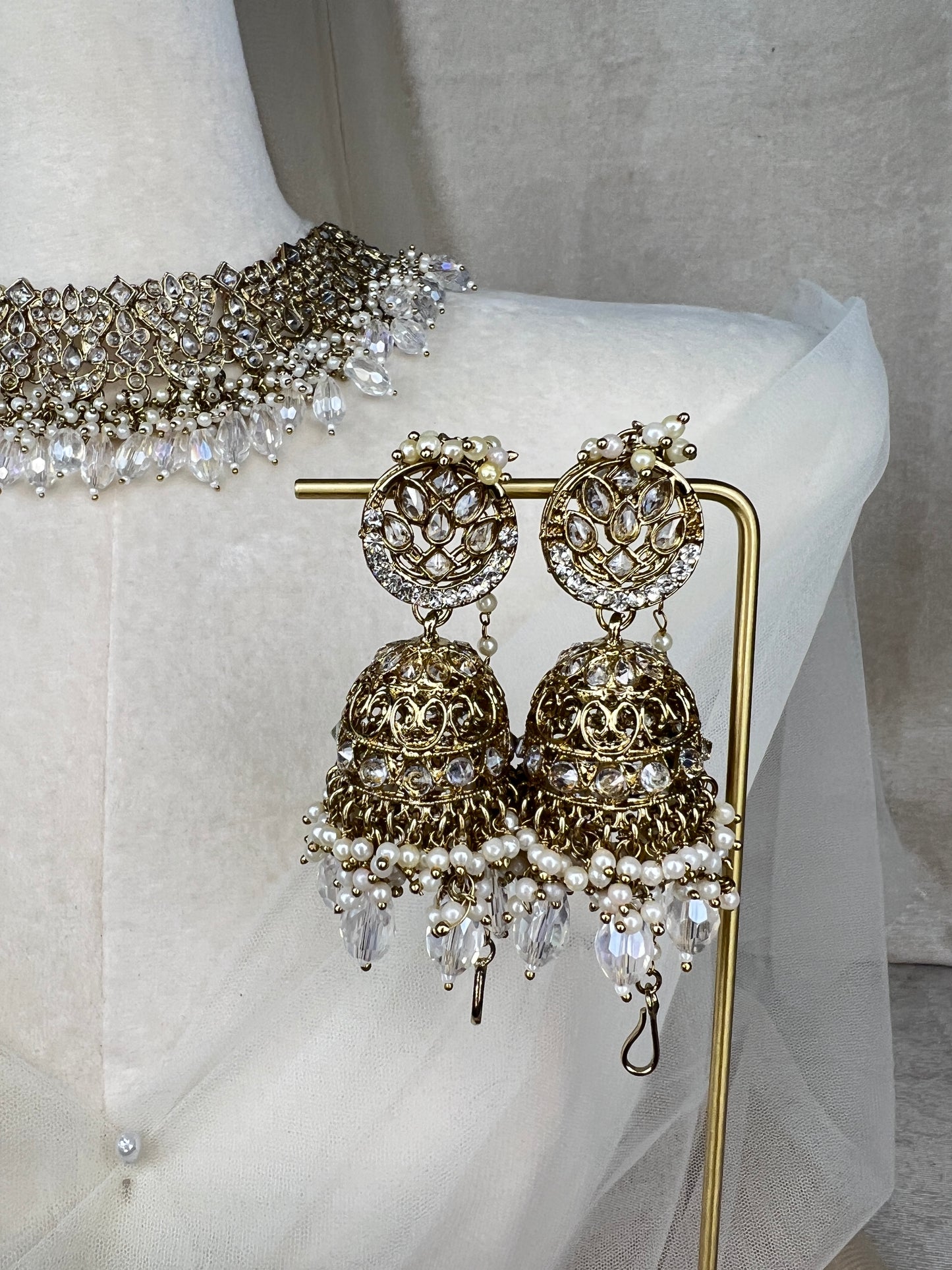 Pakistani Semi Bridal Necklace Set w/Jhommar