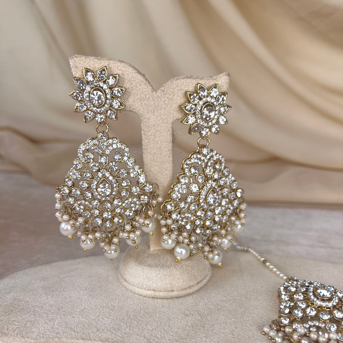 Maroon and Gold Earring & Tikka Set