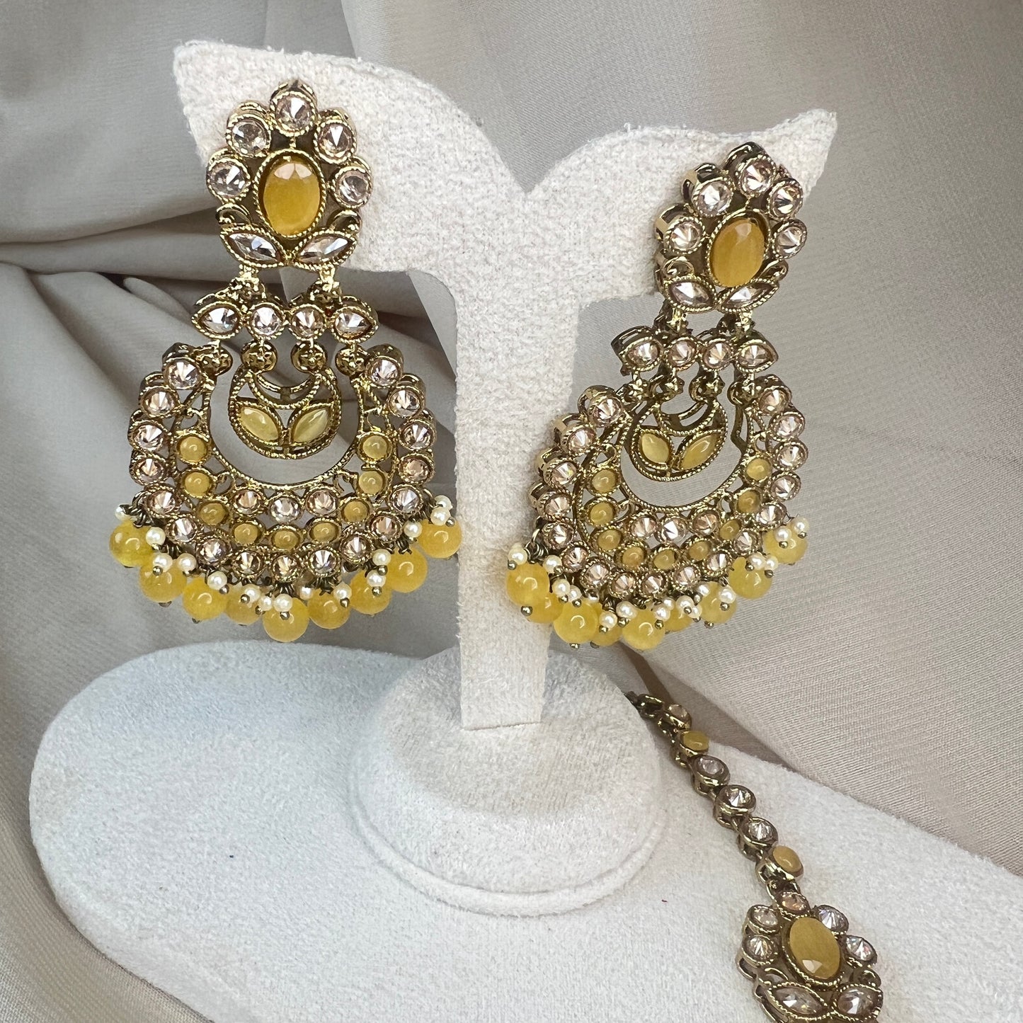 Gold Polki Earring & Tikka Set