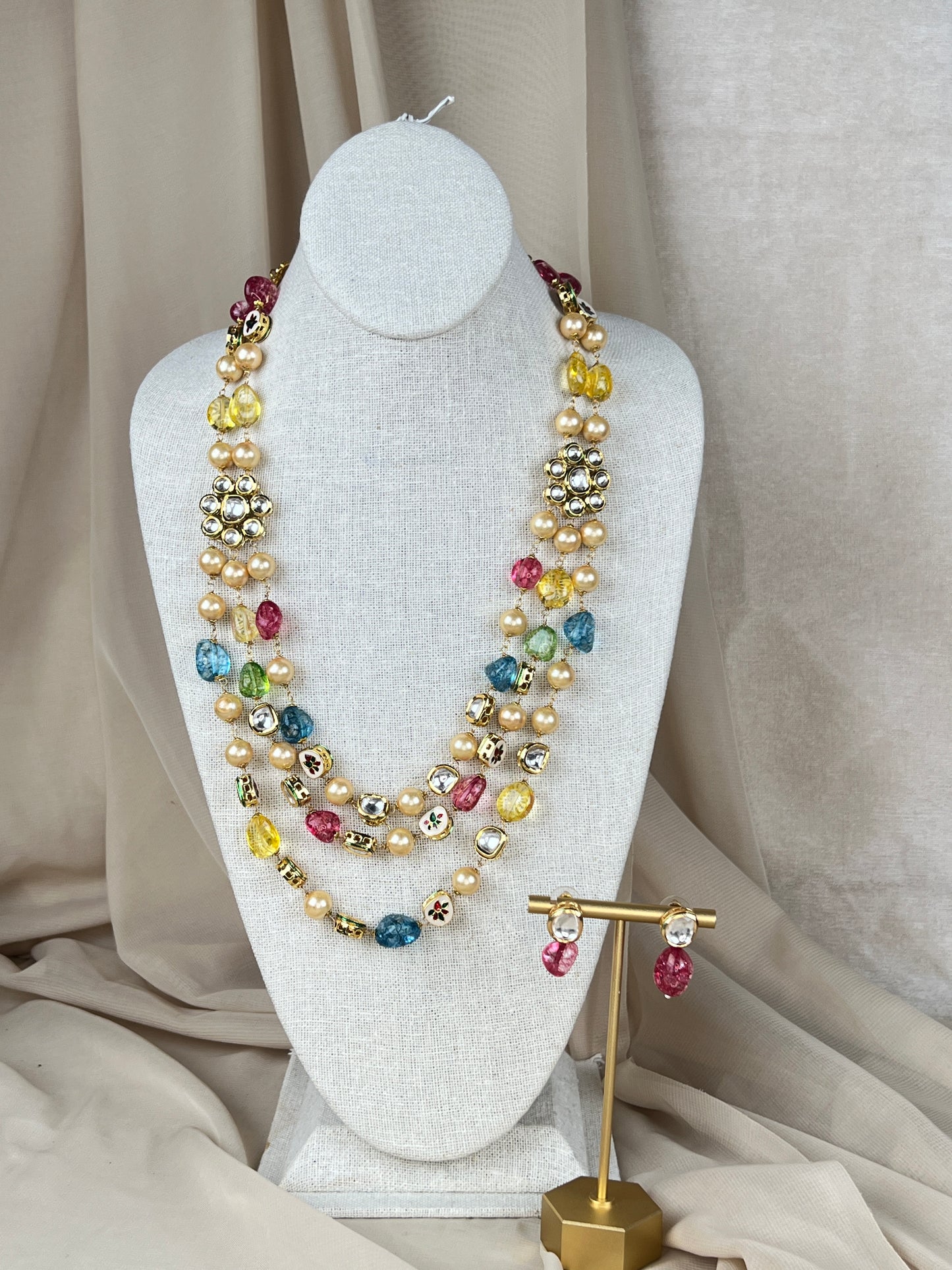 Multicolor Pearl Kundan Layer Mala | Haar | Necklace Set