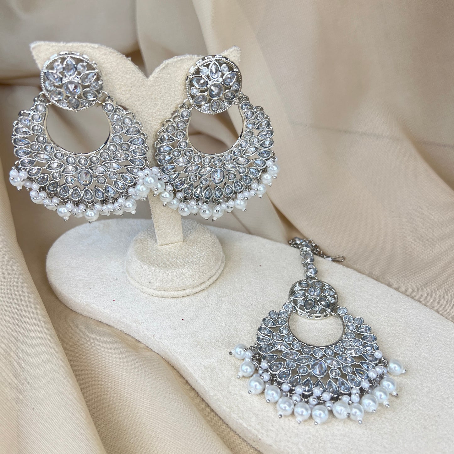 Oversized Gold Earring and Tikka Set