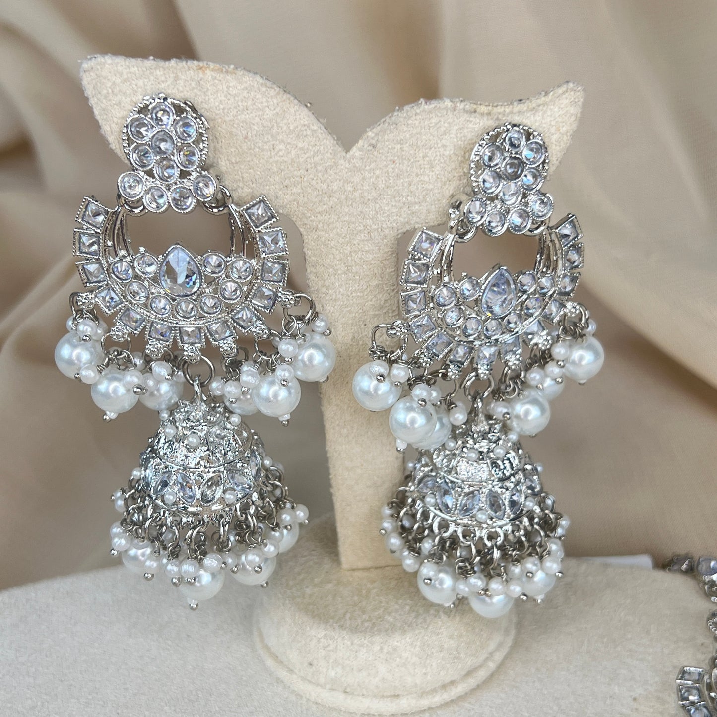 Silver Jhumka Earring and Tikka Set