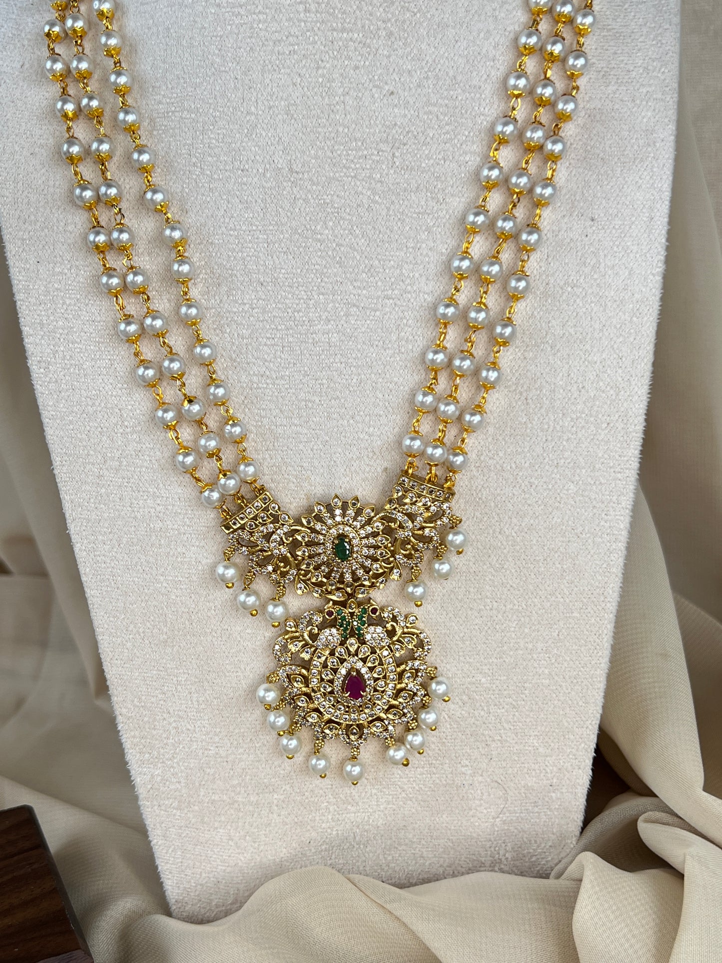 American Diamond Pearl Rani Haar | Mala | Necklace Set