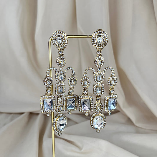 Oversized Kundan White Earrings