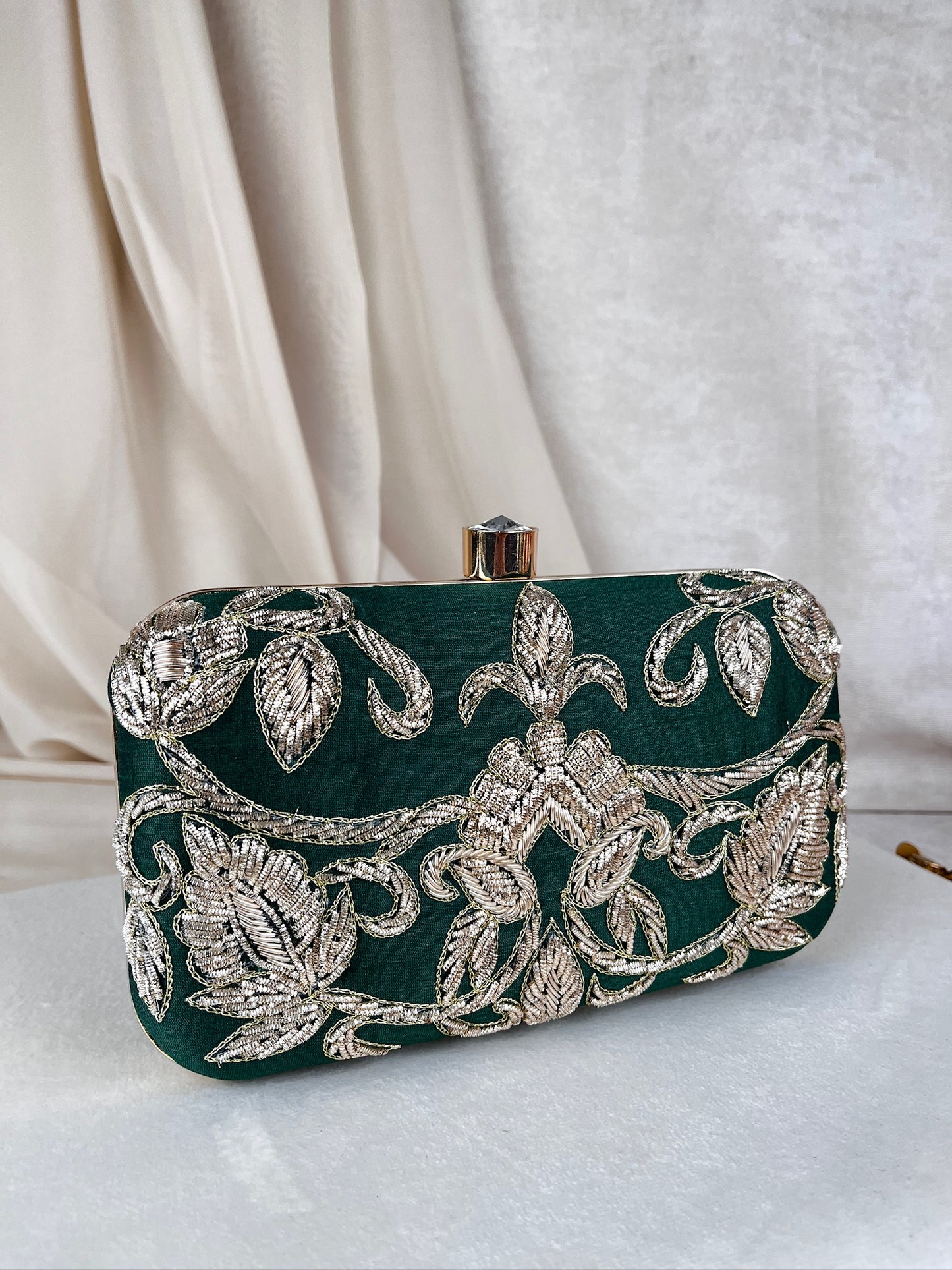 Gold Bead Embroidered Clutch