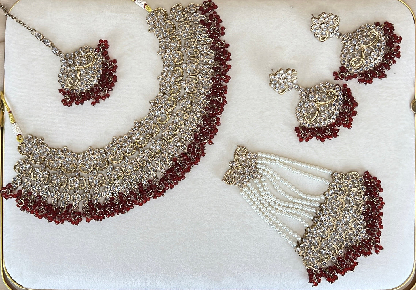 Large Bib Pakistani Style Semi Bridal Set w/Jhoomar