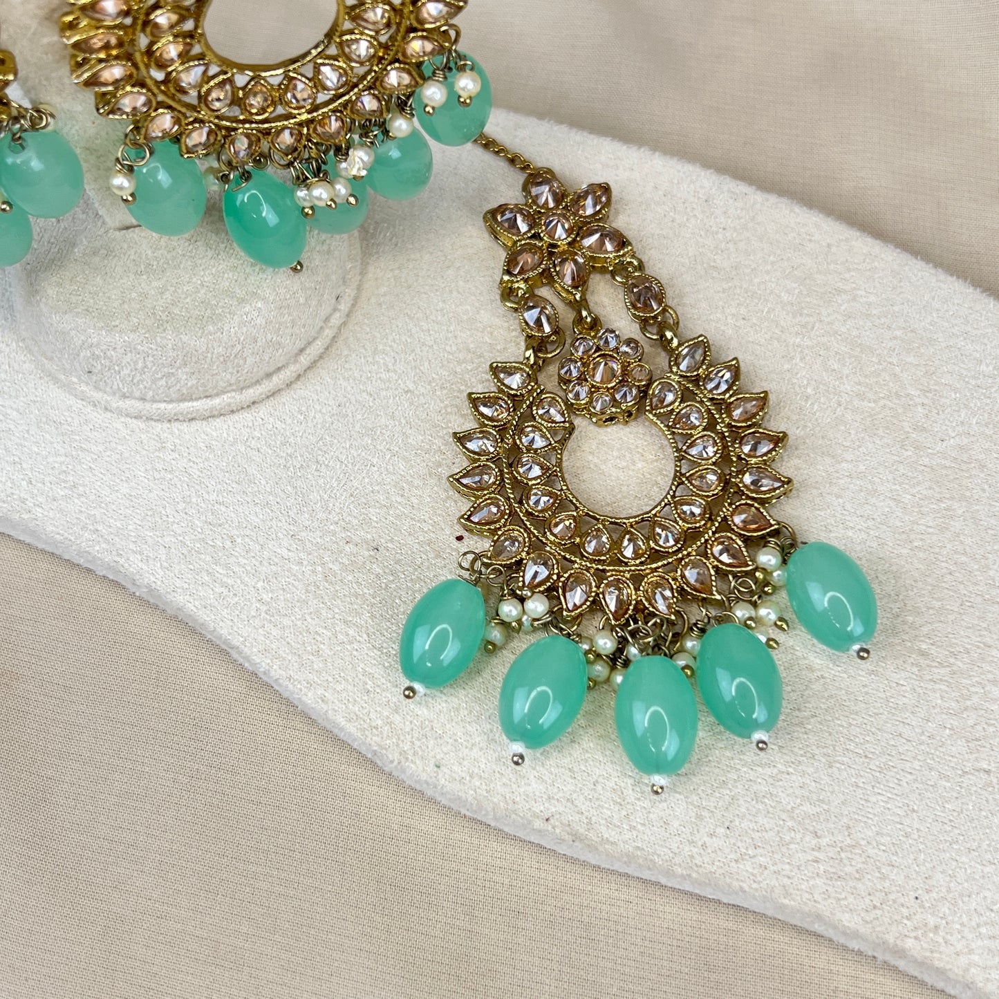 Oversized Polki Earring and Tikka Set