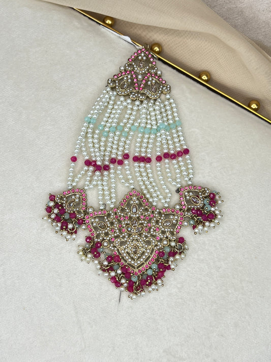 Pink and Mint Pearl Large Jhoomar