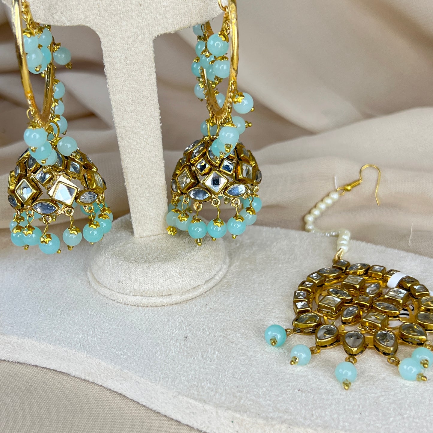 Kundan Jhumka Bali Earring and Tikka Set