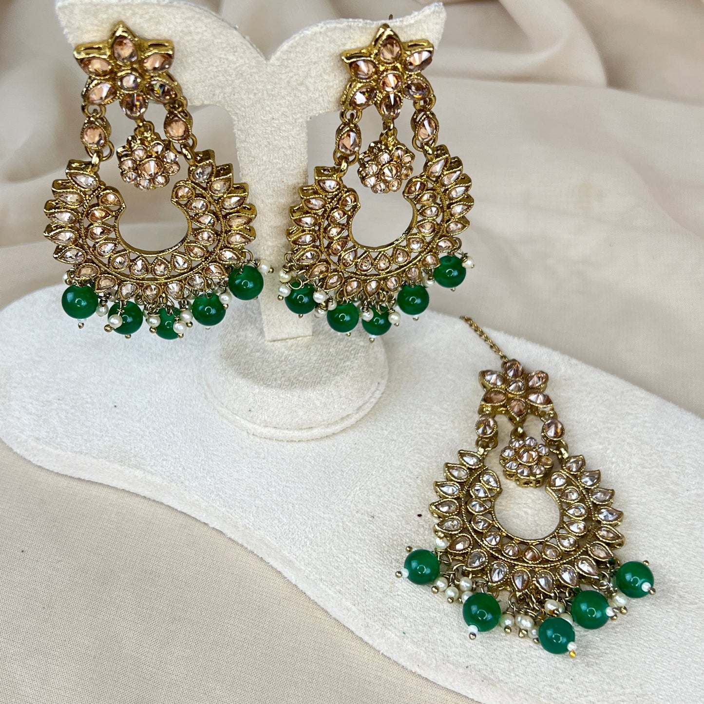 Oversized Polki Earring and Tikka Set