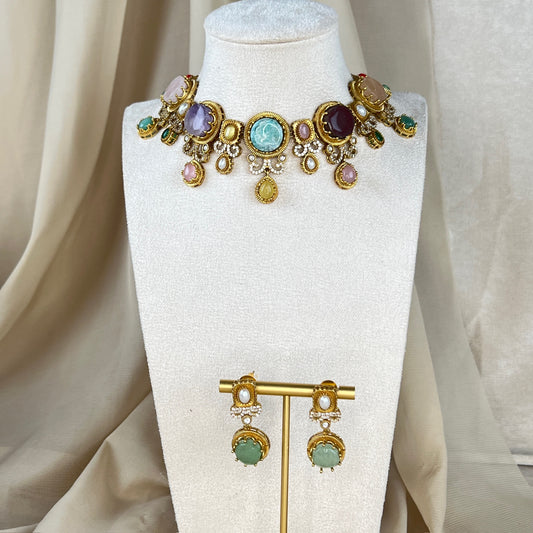 Multicolor Kundan Choker w/Earrings