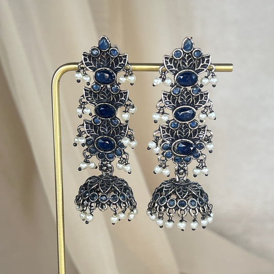 German Silver Oxidized Stone Jhumka
