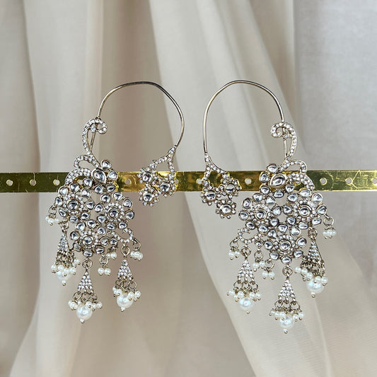 Large White Kundan Ear Cuff Earrings
