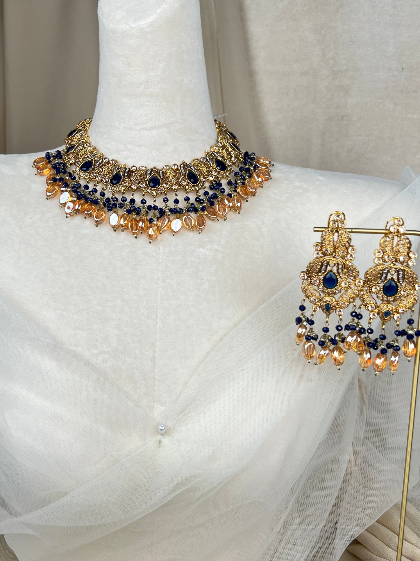 Navy Pakistani Style Necklace Set