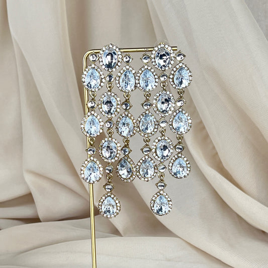 Oversized White Kundan Earrings