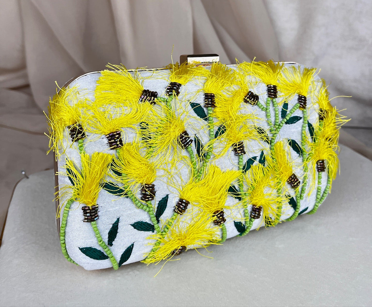 Yellow & White Floral Embroidered Clutch