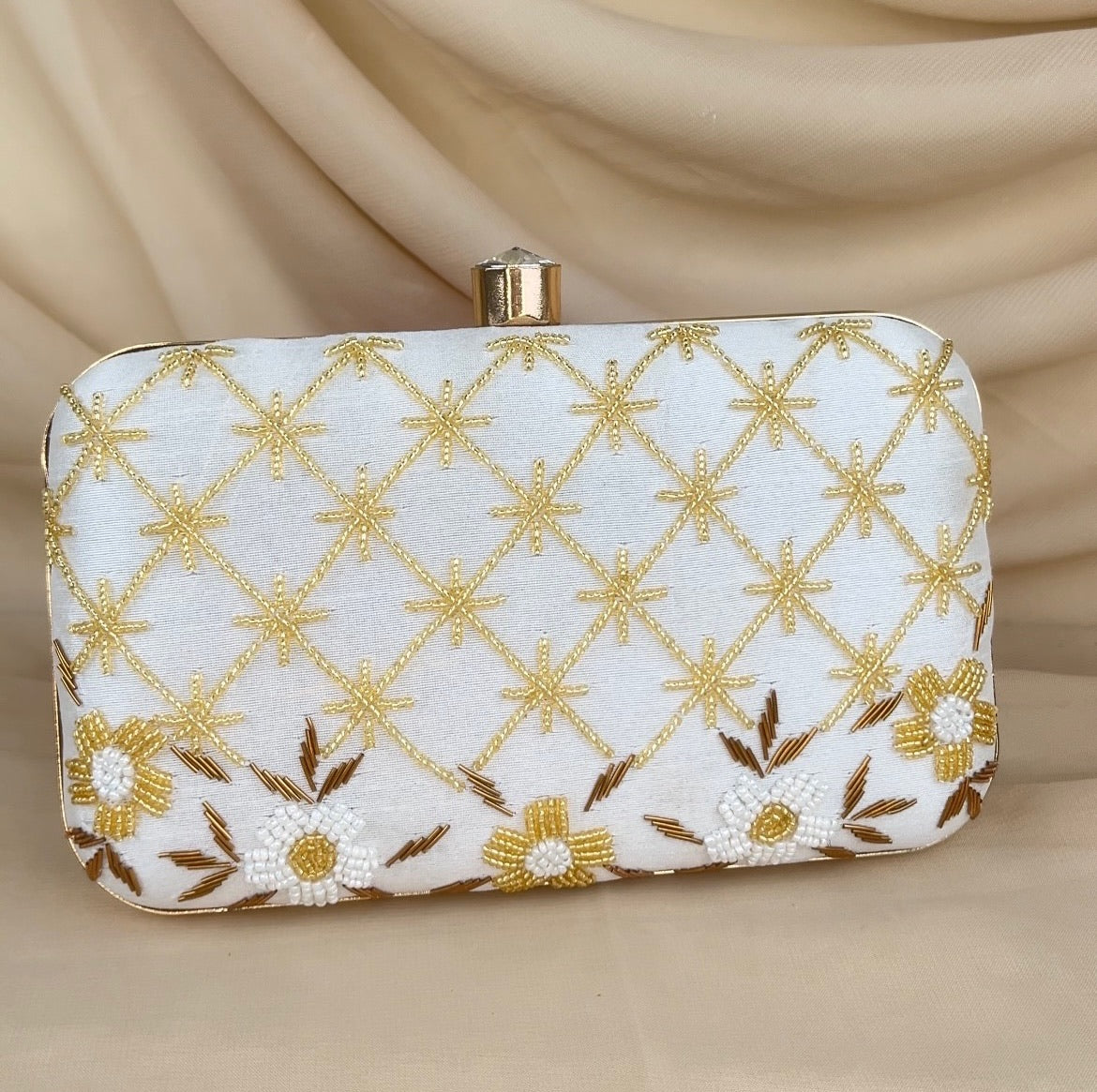 Gold Bead Embroidered Clutch