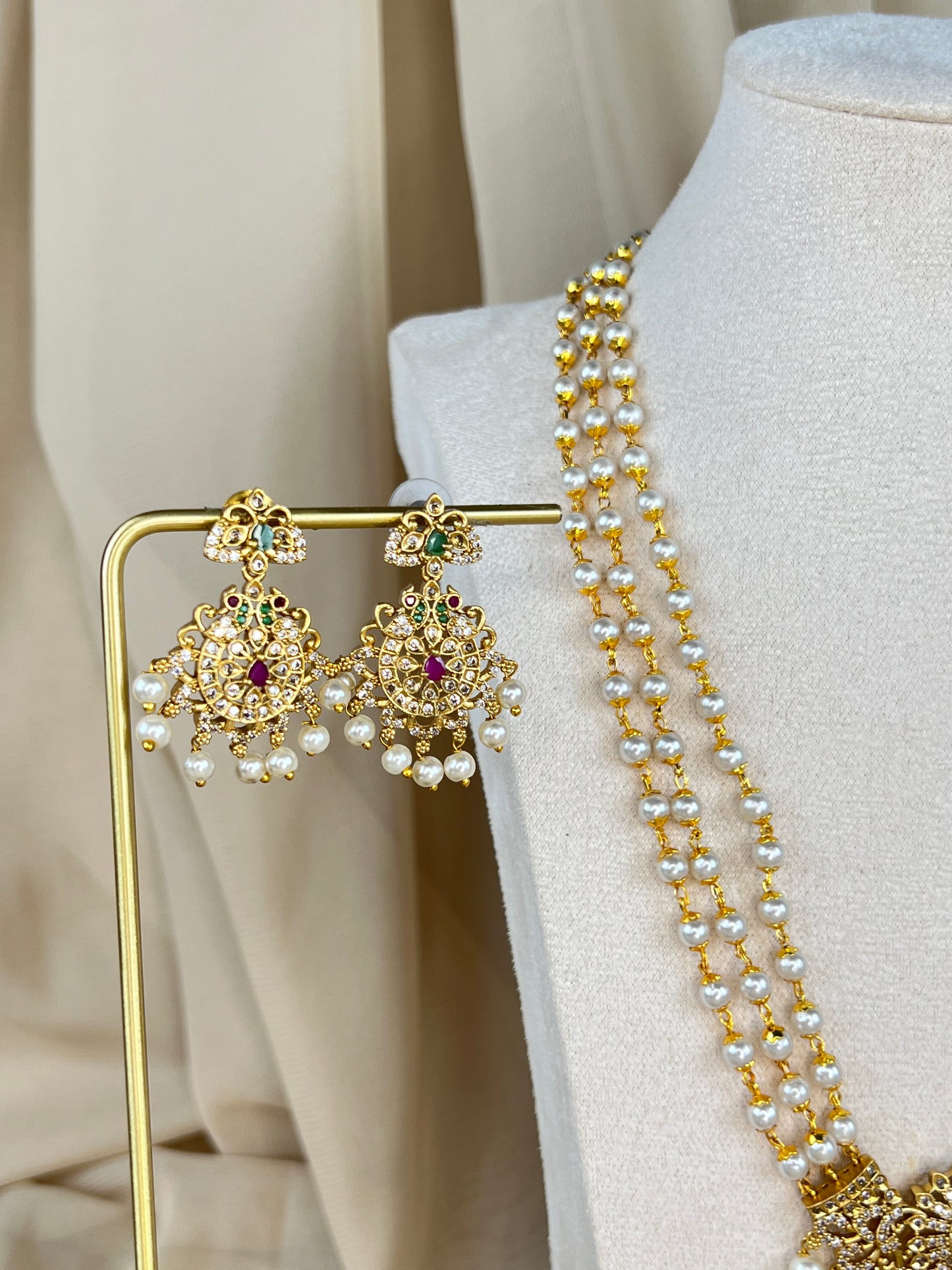 AD | Pearl Gold Rani Haar | Long Necklace w/earrings