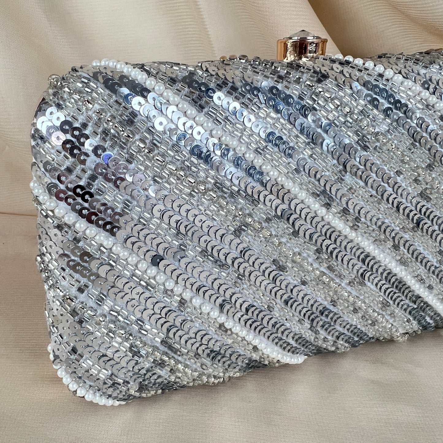 Silver Sequin and Bead Clutch