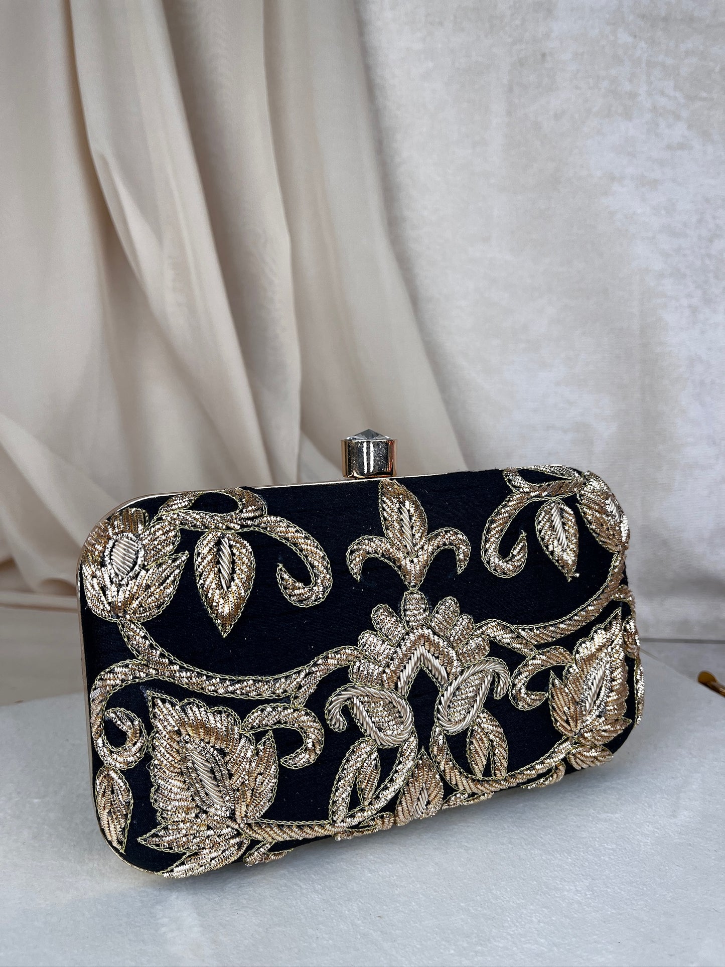 Gold Bead Embroidered Clutch