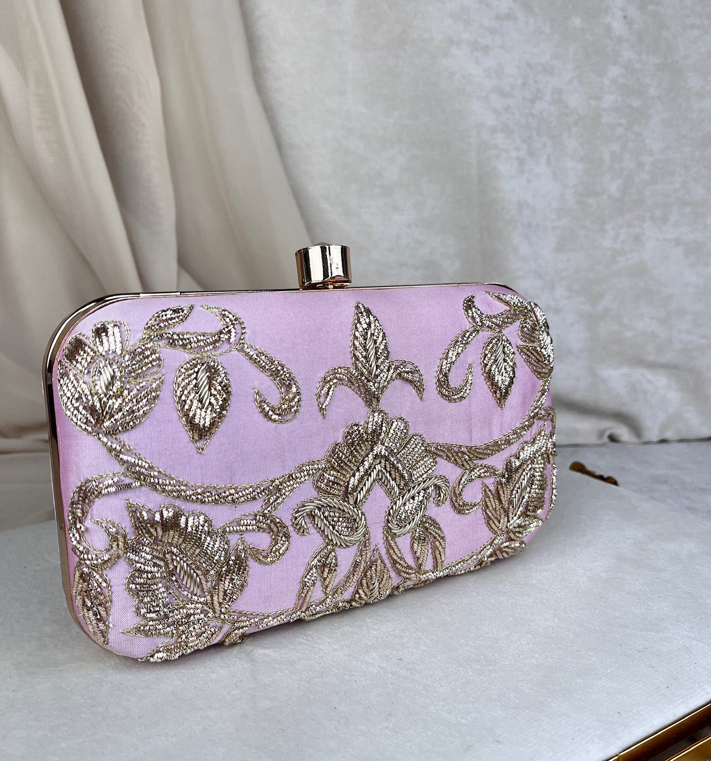 Gold Bead Embroidered Clutch
