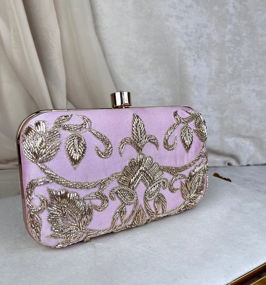 Gold Bead Embroidered Clutch