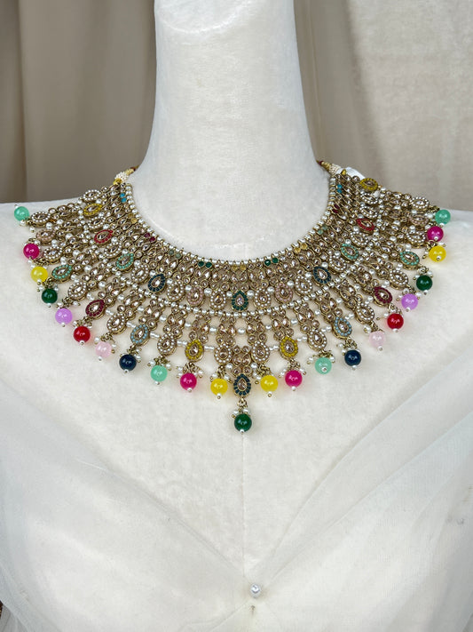 Bib Style Polki Semi Bridal Choker set