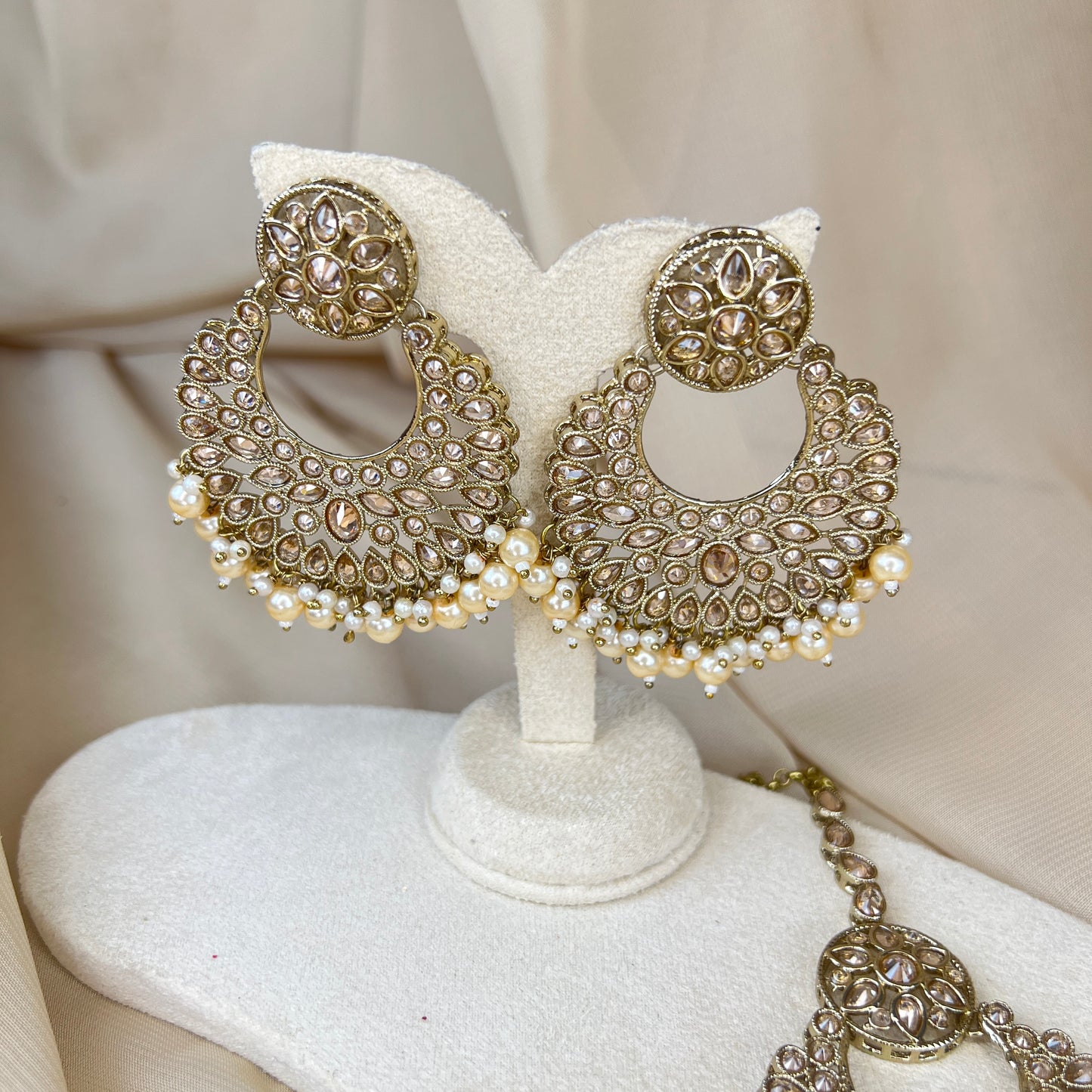 Oversized Gold Earring and Tikka Set