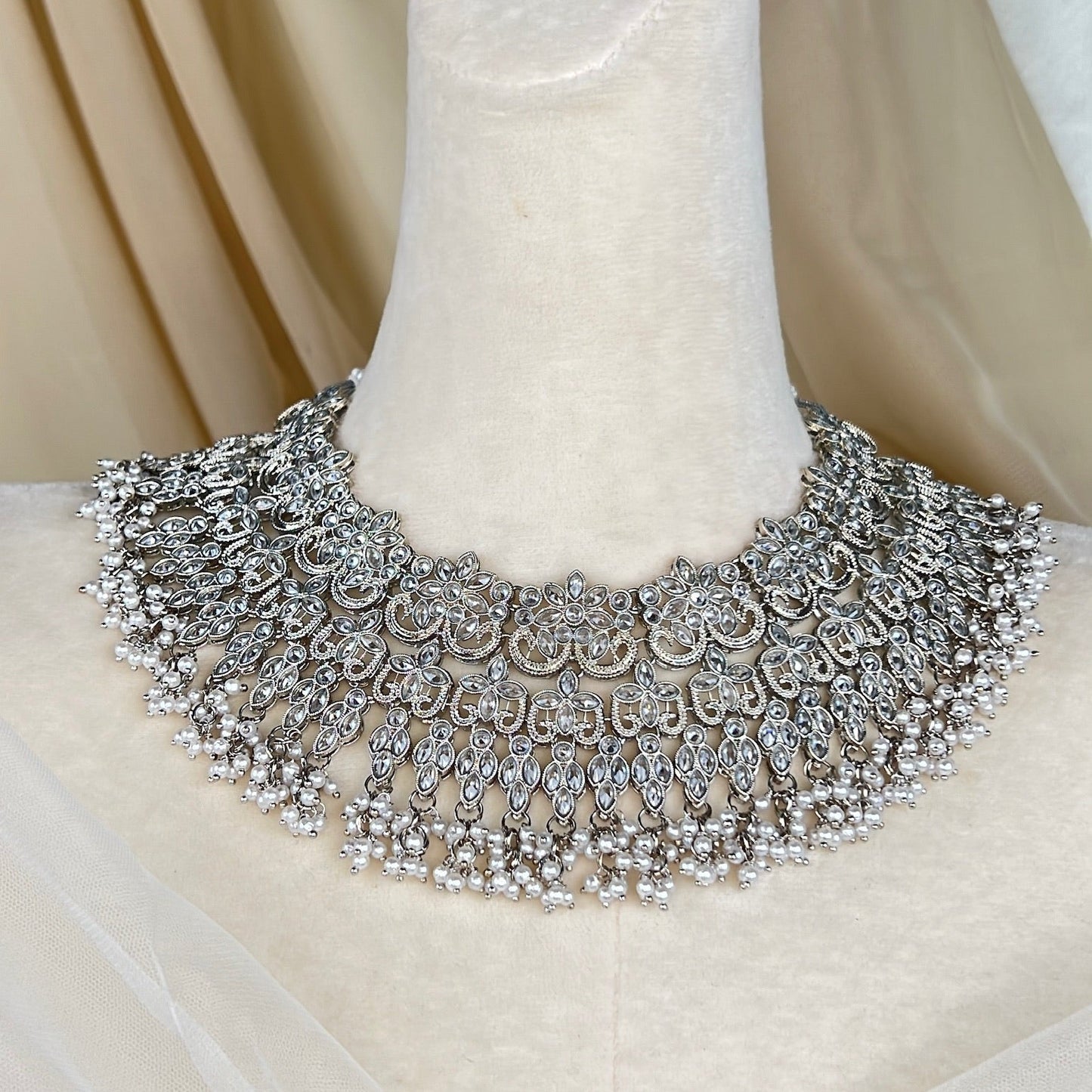 Large Bib Pakistani Style Semi Bridal Set w/Jhoomar